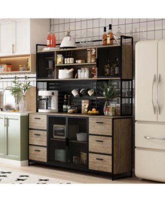 High quality wood color steel wood combination cabinets, storage cabinets, pantry