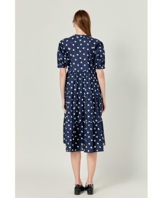 Women's HEART PRINTED MIDI DRESS