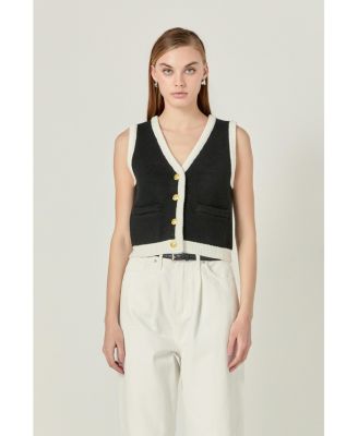 Women's Black and white knit vest