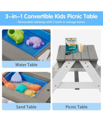 One 3-in-1 Kids Outdoor Wooden Picnic Table With Umbrella, Convertible Sand & Wate, Gray ASTM & CPSIA CERTIFICATION