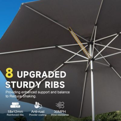 9FT Patio Umbrella Outdoor Table Umbrella with Push Button Tilt and Crank UV Protection Waterproof Gray