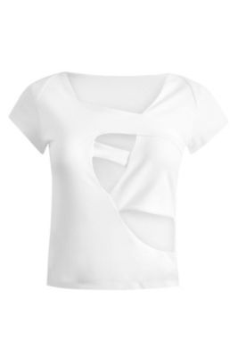 Women's Assymetric Cut Out Tshirt Optic White