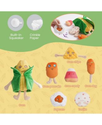 Squeaky Crinkle Corn Dog Toys: Durable Plush Stuffed Yellow Pet Chew Toys for Small Medium Breeds Teething, Cute Interactive, 7 Packs