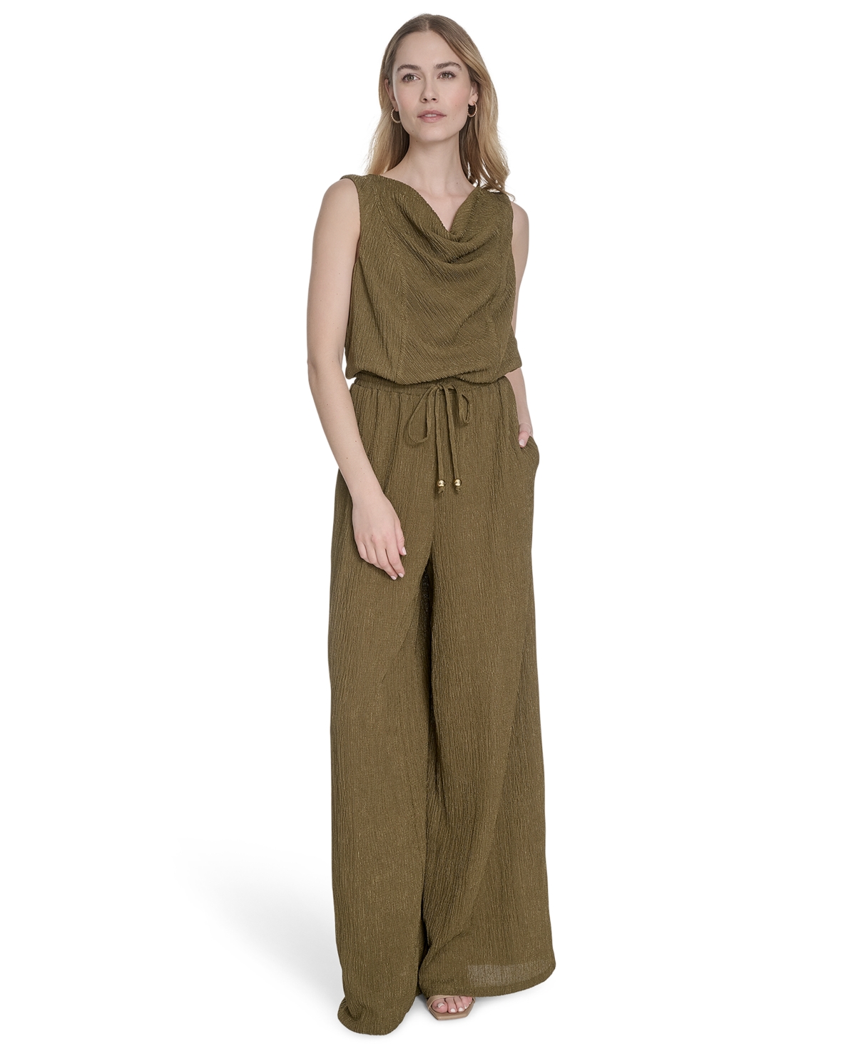 Women's Textured Knit Cowlneck Jumpsuit - Navy
