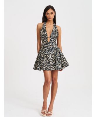 Women's Mackenzie Cheetah Print Halter Linen Mini Dress
