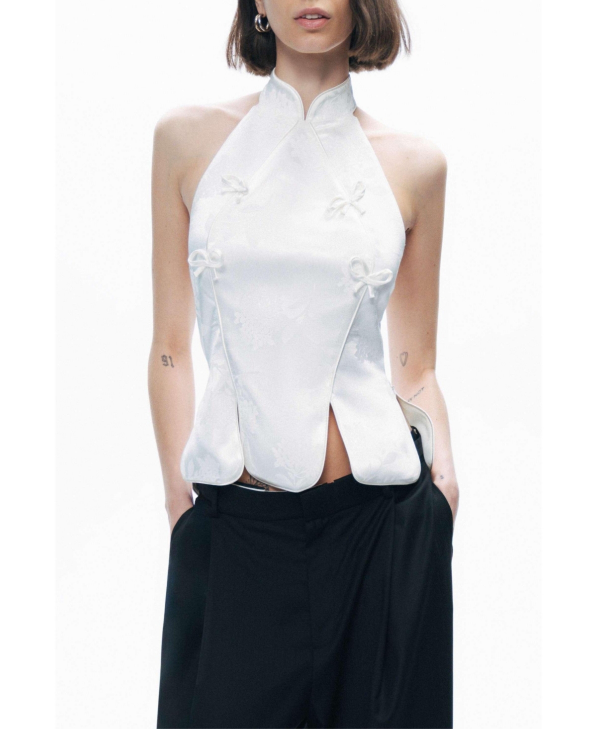 Women's Blouse with Bow Detail - Open white