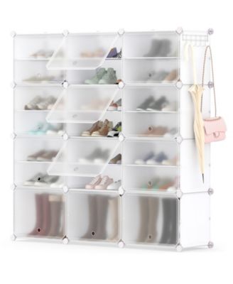Portable Shoe Rack Organizer 12-Cube 48 Pair Shoe Shelf Storage Cabinet w/Hook