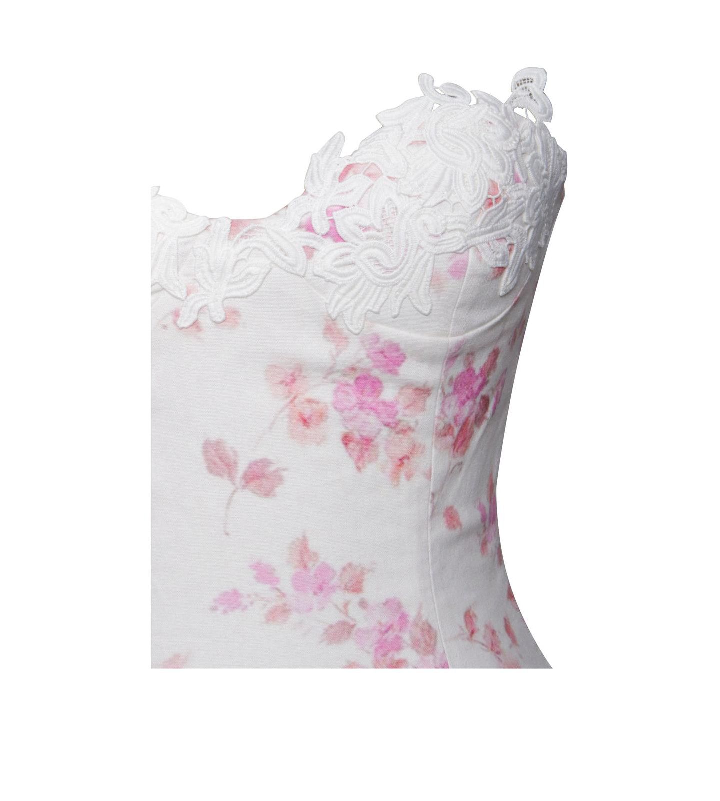 Женское платье Miss Circle Samara Floral Drop Waist Linen Corset Puffy Mini, цвет: Розовый с принтом — фото 2