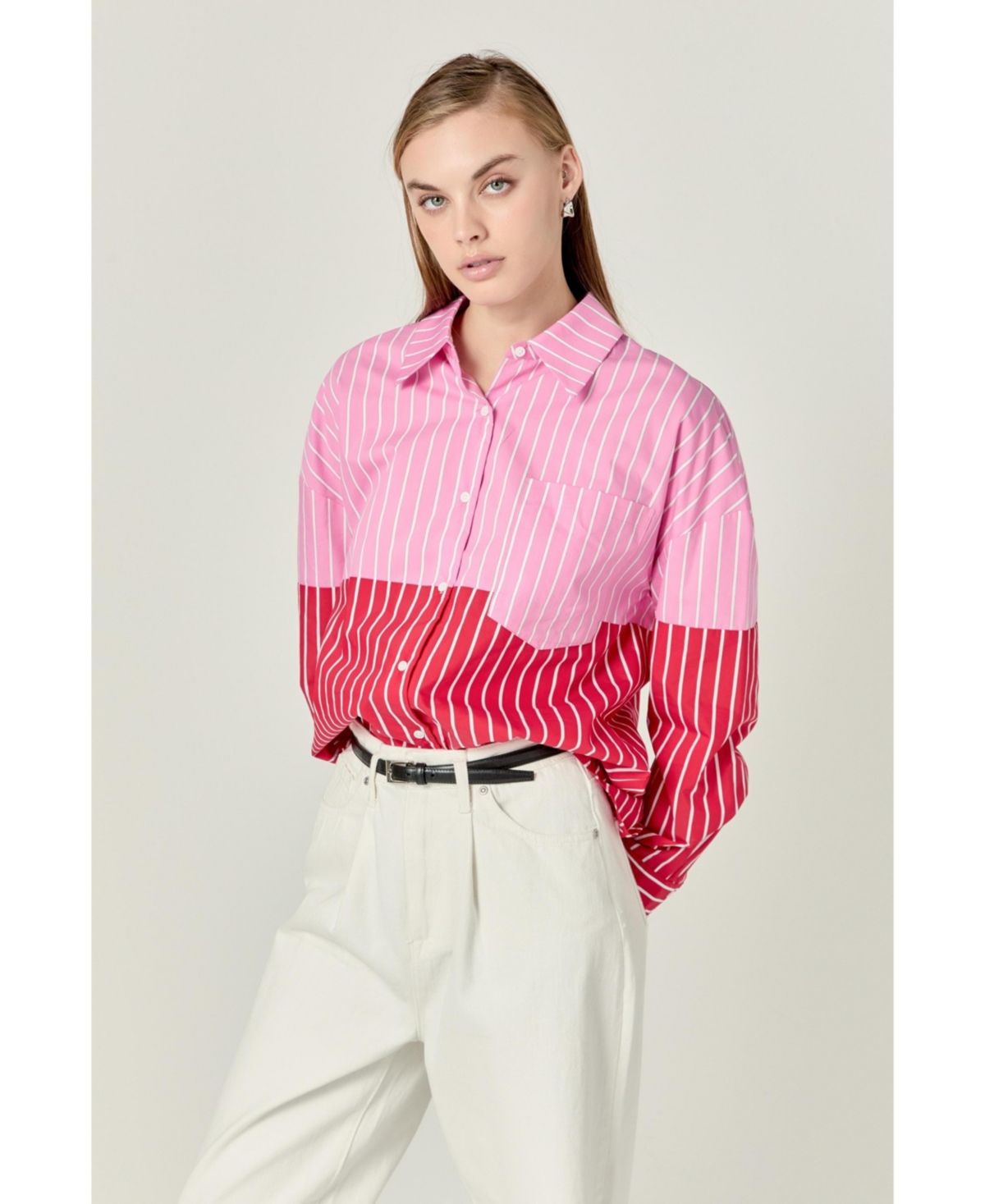 Women's Colorblock Stripe Shirt - Pink/red