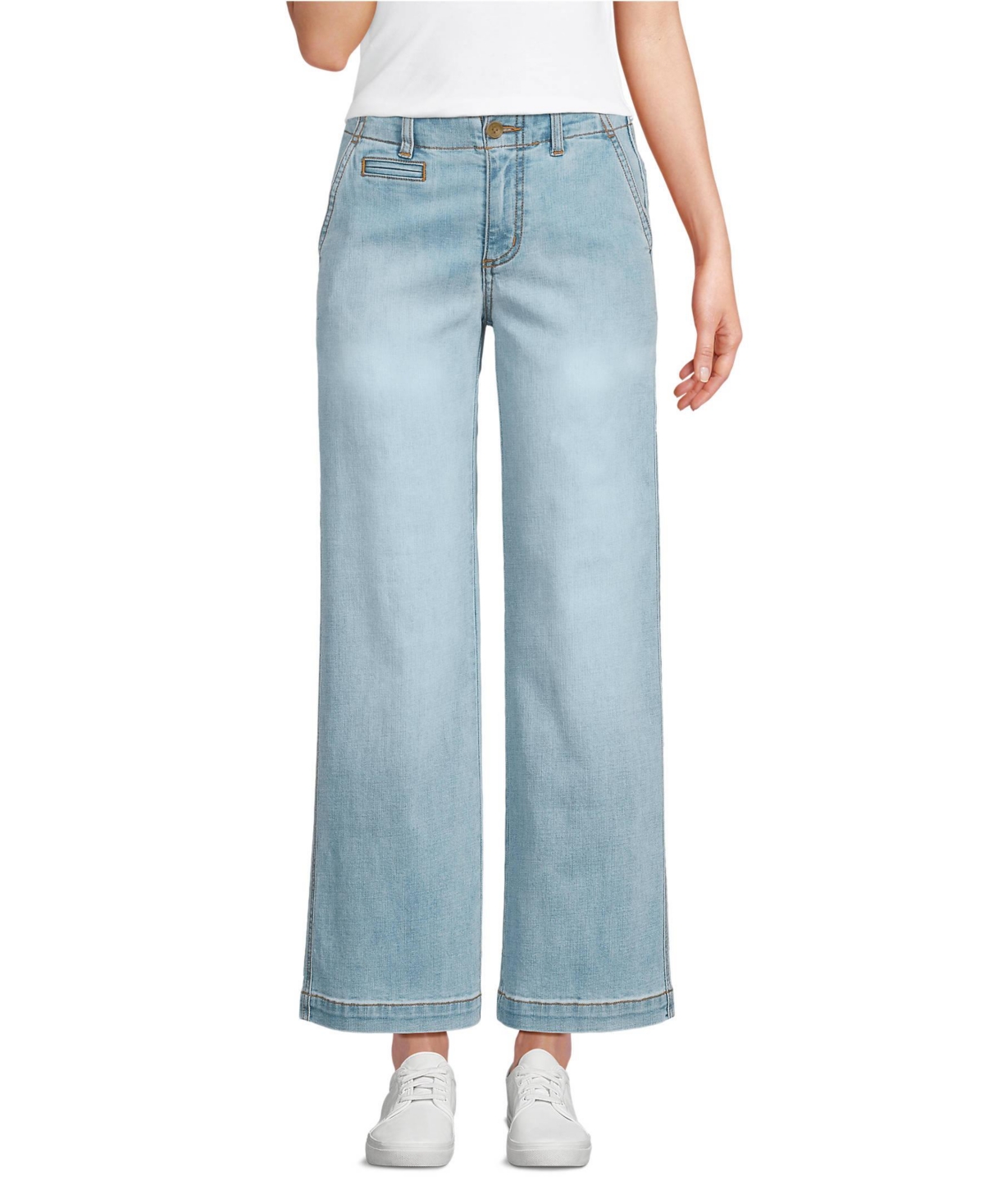 Women's Mid Rise Denim Wide Leg Ankle Jeans - Breeze blue wash