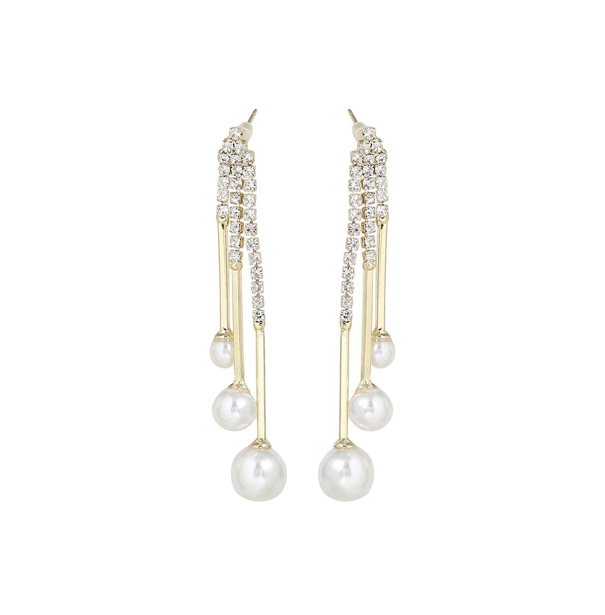 Sohi Women's Blue Snowball Drop Earrings In White