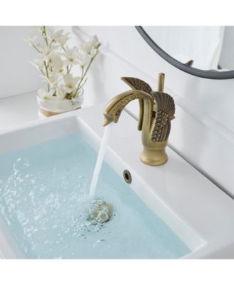 Swan Single Hole Single-Handle Bathroom Faucet And Pop Up Drain &amp; Overflow Cover in Antique Brass