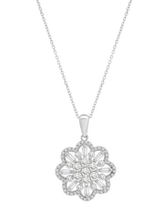 Wrapped in Love - Diamond Round & Baguette 18" Pendant Necklace (1 ct. t.w.) in 14k White Gold