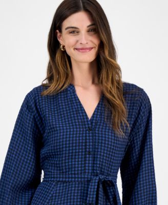 Women's Gingham-Print Belted Shirtdress