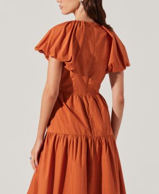 Women's Aine Bow-Tie Puff-Sleeve Cotton Midi Dress