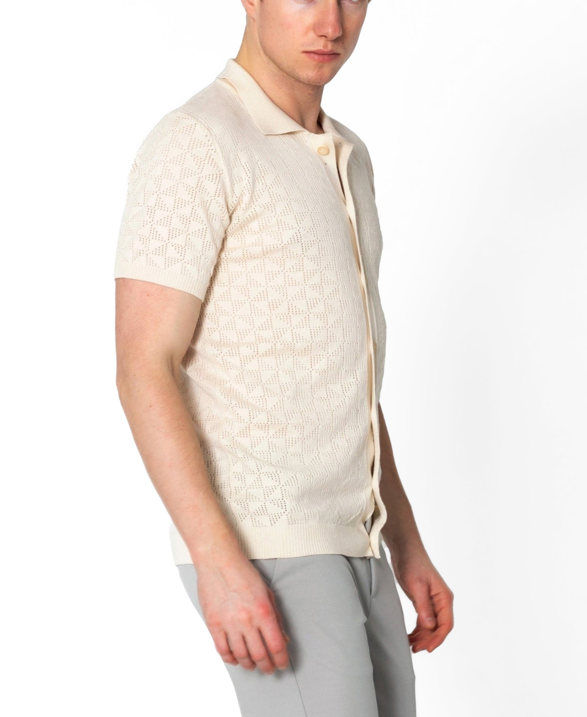 Ron Tomson Men's Geometric Crochet Knit Shirt