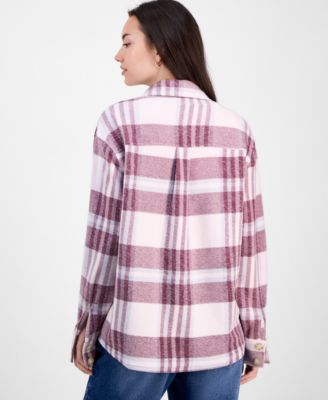 Juniors' Plaid Button-Front Shacket