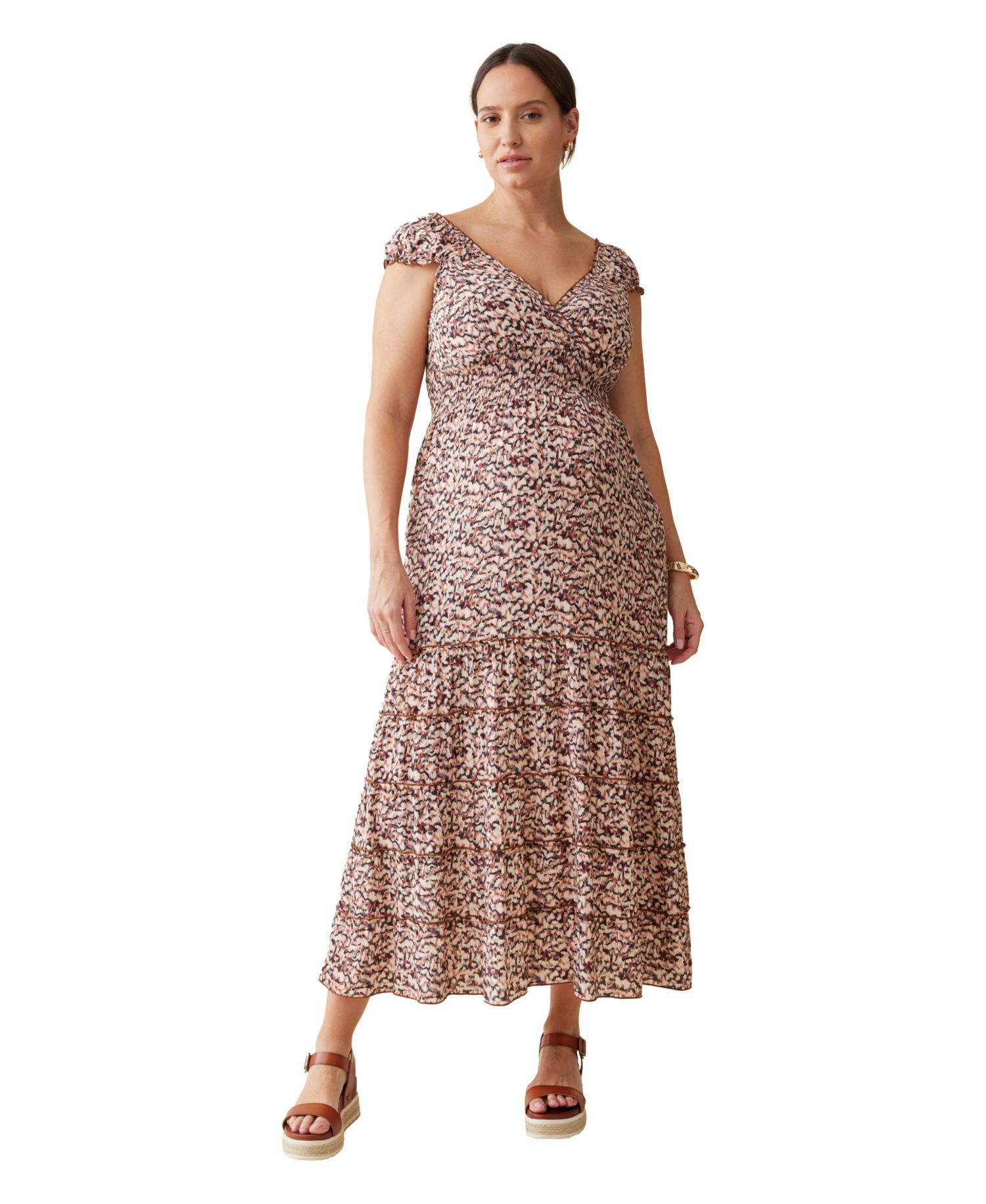 Women's Tiered Cap Sleeve Nursing Maxi Dress