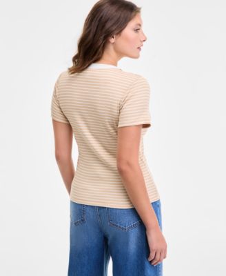 Women's Embellished-Crewneck Rib-Knit T-Shirt