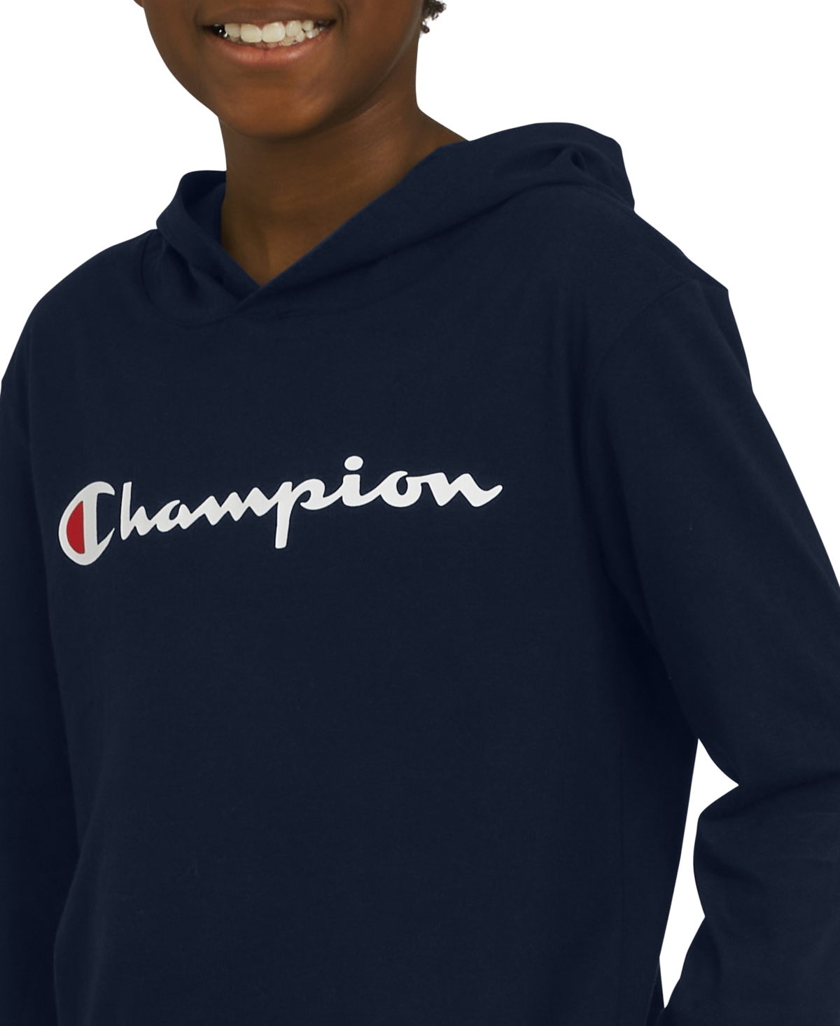 Champion Big Boys Signature Logo Long-sleeve Hooded T-shirt In Blue