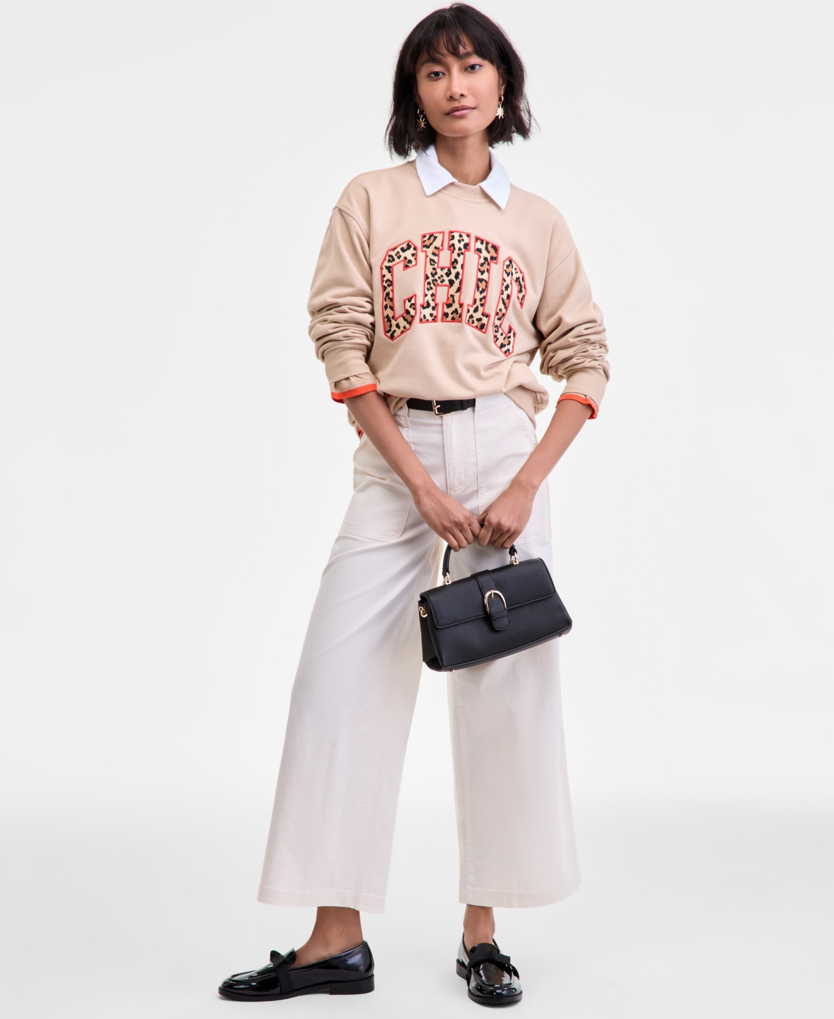 On 34th Women's Chic Varsity Crewneck Sweatshirt, Macy's Exclusive In Neutral
