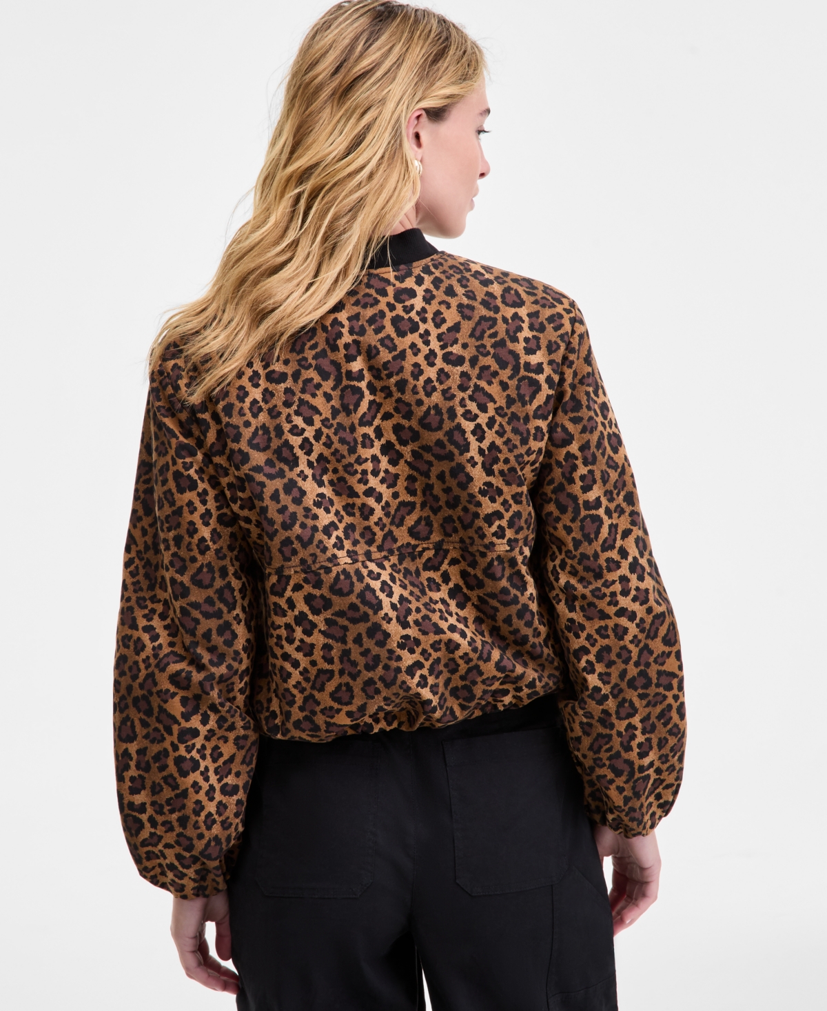 On 34th Womens Leopard Print Bubble Hem Bomber Jacket Xxs 3x Macys Exclusive In Multi