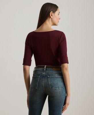 Petite Stretch Cotton Boatneck Tee