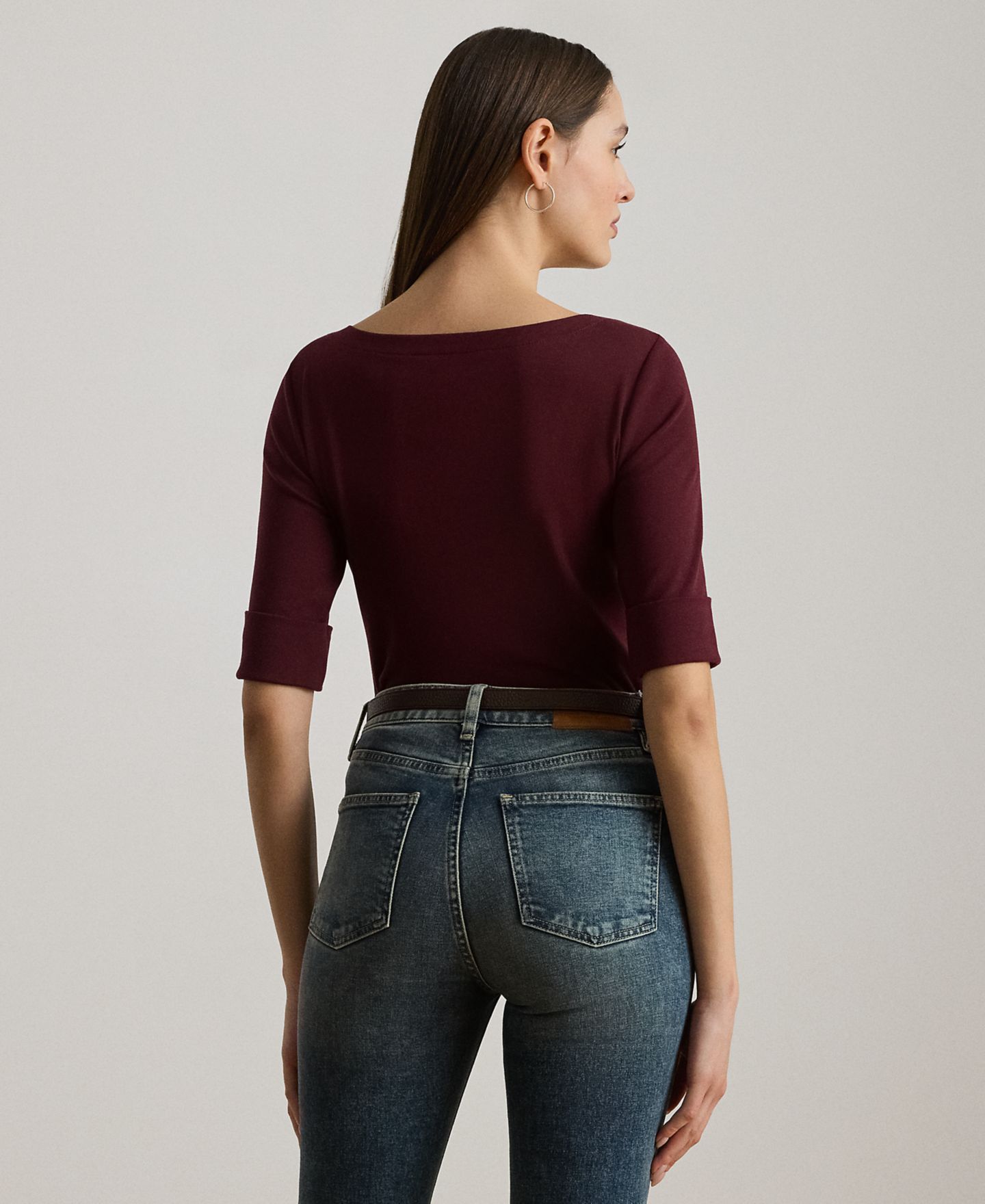 Женская футболка Lauren Ralph Lauren Petite Stretch Cotton Boatneck, цвет: Тёмный гранатовый — фото 4
