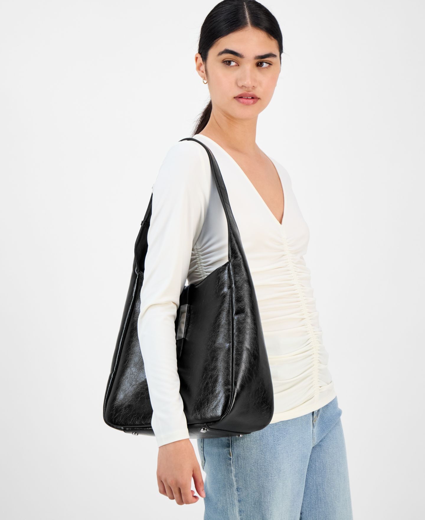Женская сумка I.N.C. International Concepts Salee Glazed Shoulder, цвет: Чёрный — фото 1