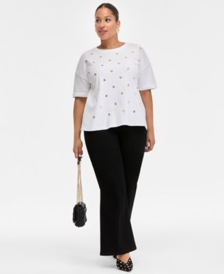 Plus Size Grommet Embellished Cotton Top, Macy's Exclusive