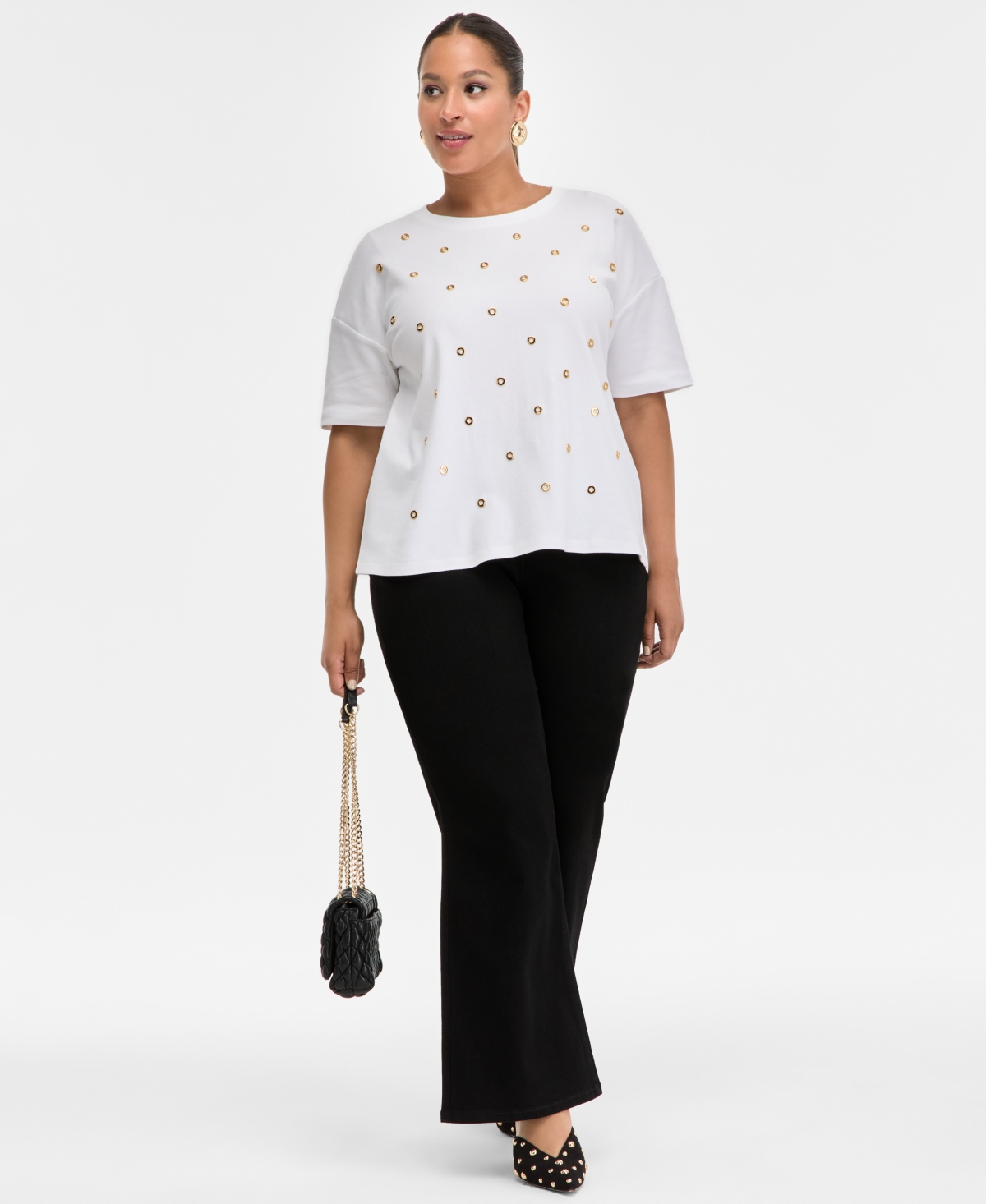 I.n.c. International Concepts Plus Grommet Embellished Cotton Top, Macy's Exclusive