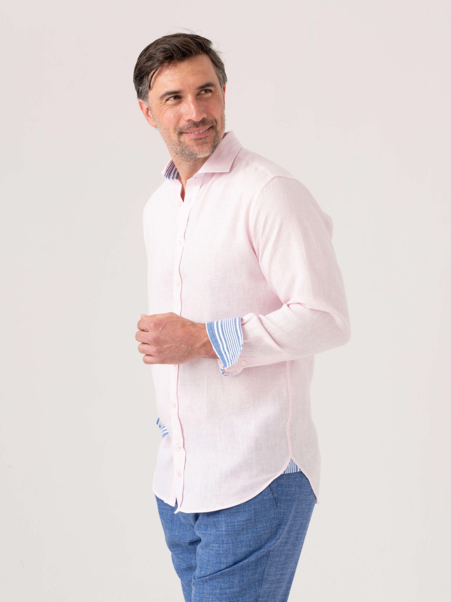 Мужская рубашка Koy Clothing Classic Linen Long Sleeve, цвет: Розовый — фото 7