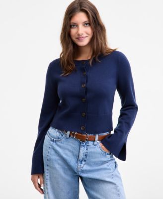 On 34th - Women's Split-Cuff Crewneck Cropped Cardigan