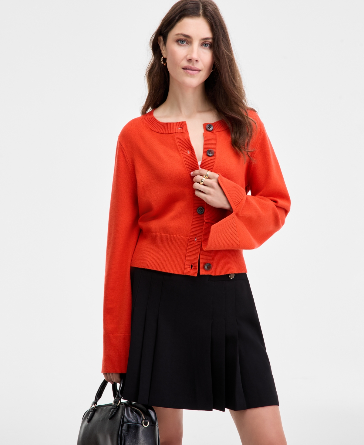 On 34th Women's Split-cuff Crewneck Cropped Cardigan, Macy's Exclusive In Red