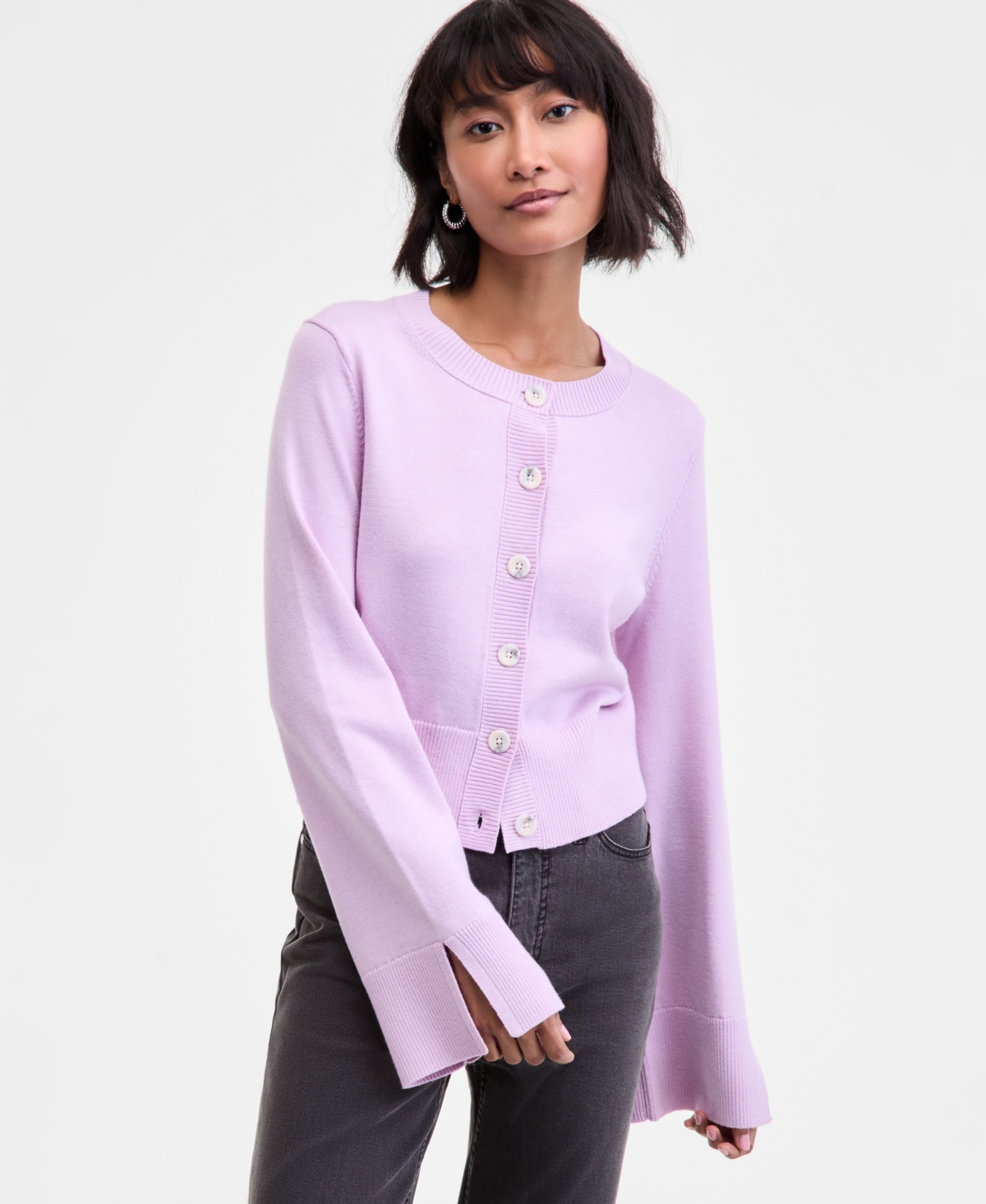 On 34th Women's Split-cuff Crewneck Cropped Cardigan, Macy's Exclusive In Pink