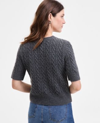 Women's Short-Sleeve Embellished Cable-Knit Cardigan, Macy's Exclusive