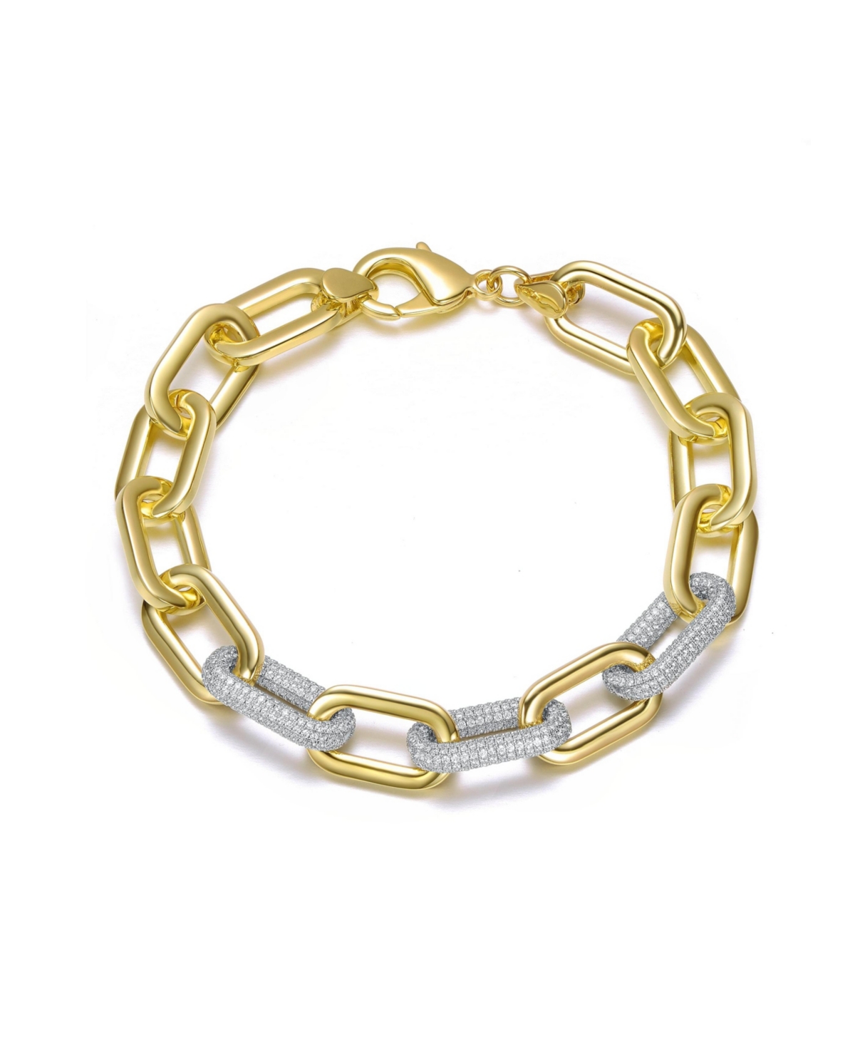 Two-Tone with Clear Cubic Zirconia Link Chain Bracelet - Two-toned