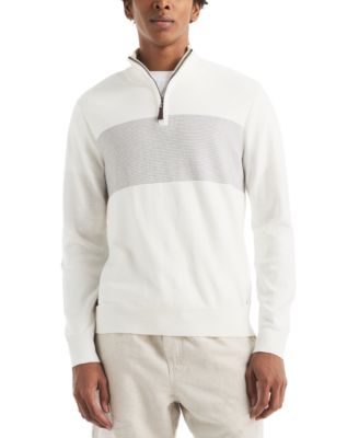 Men's Textured Quarter-Zip Colorblocked Sweater
