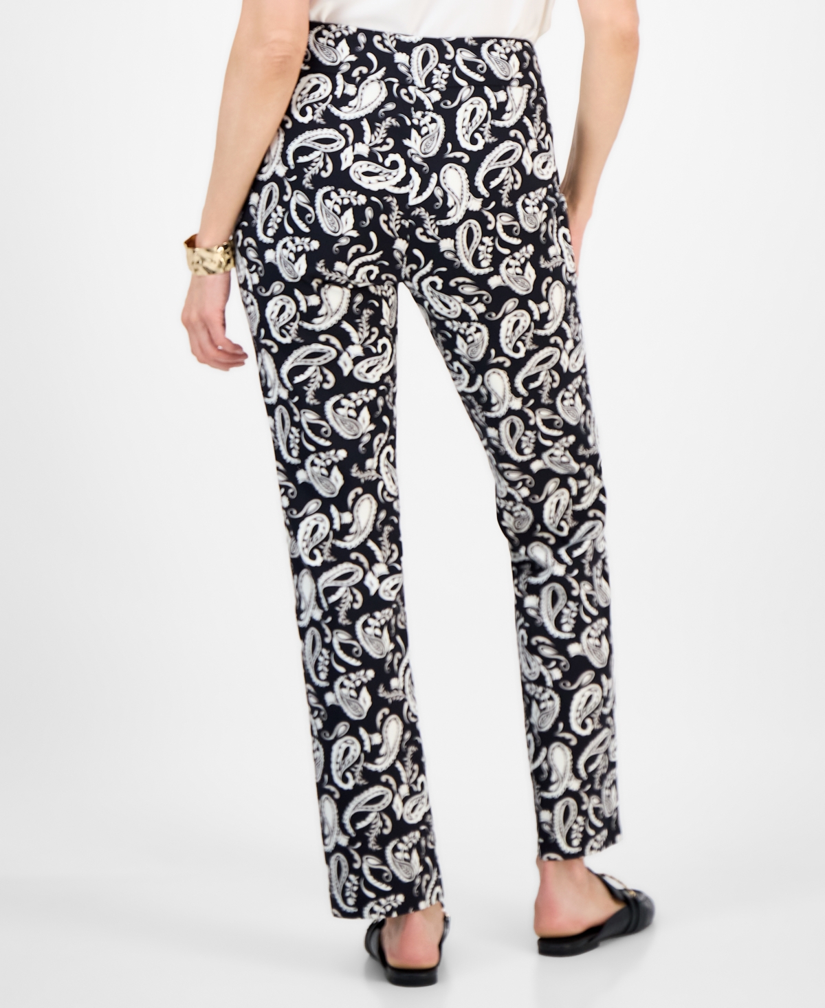 Jm Collection Women's Printed Pull-on Pants, Exclusively At Macy's In Black
