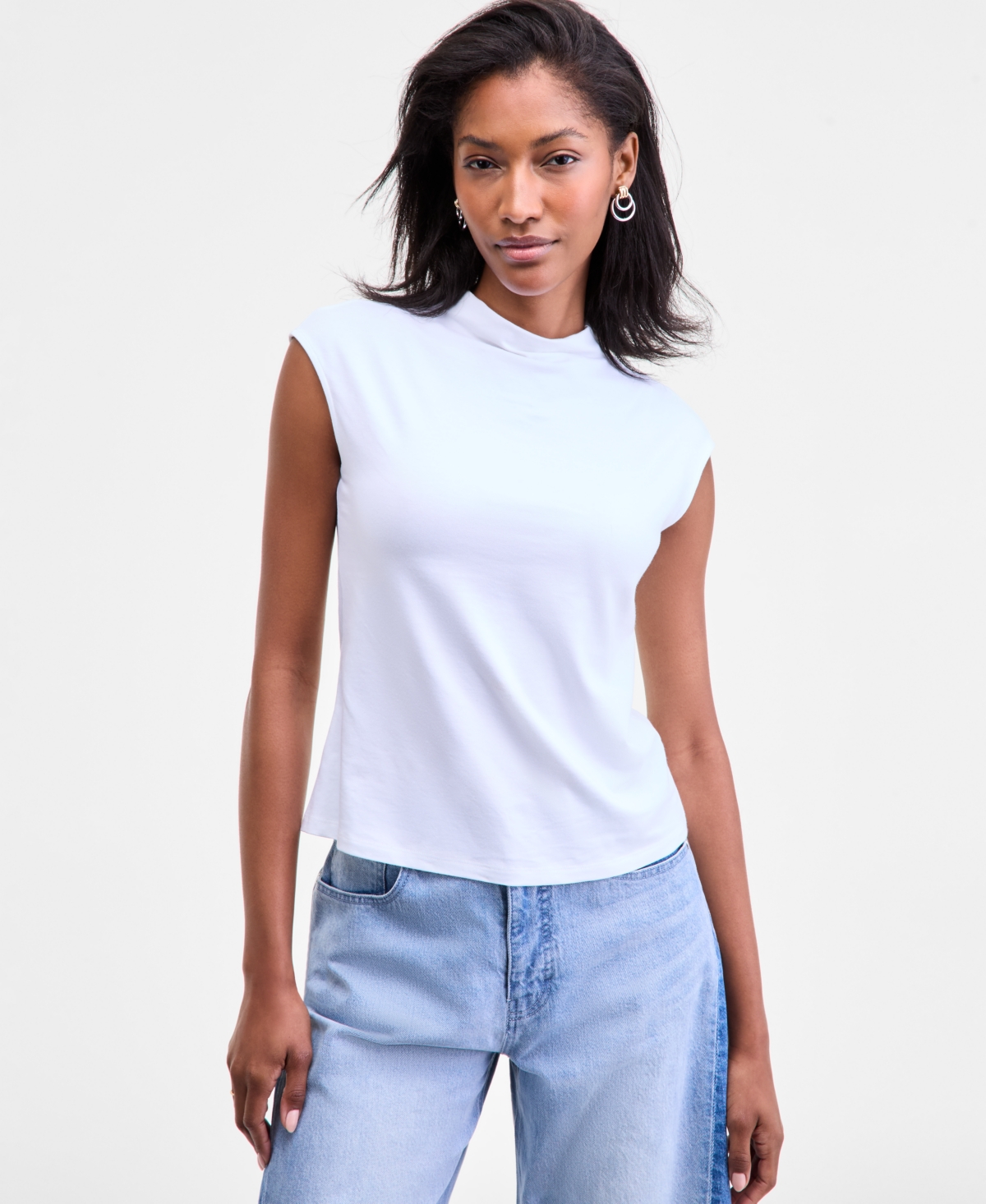 On 34th Women's Funnel Neck Sleeveless T-Shirt, Macy's Exclusive - Bright White