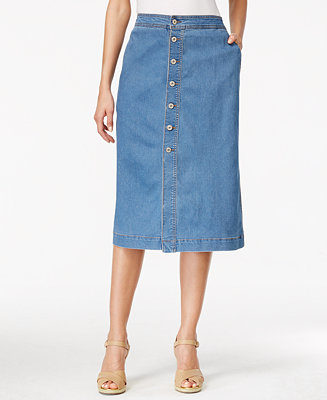 Style & Co Petite Button-Down Denim Midi Skirt, Created for Macy's ...