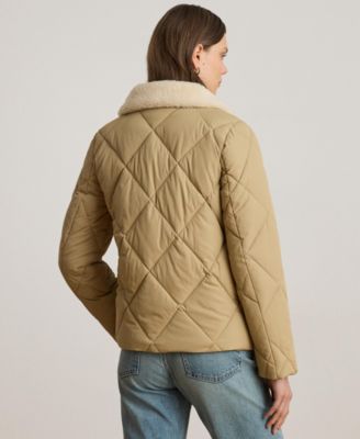 Women's Faux-Fur-Collar Diamond Quilted Jacket