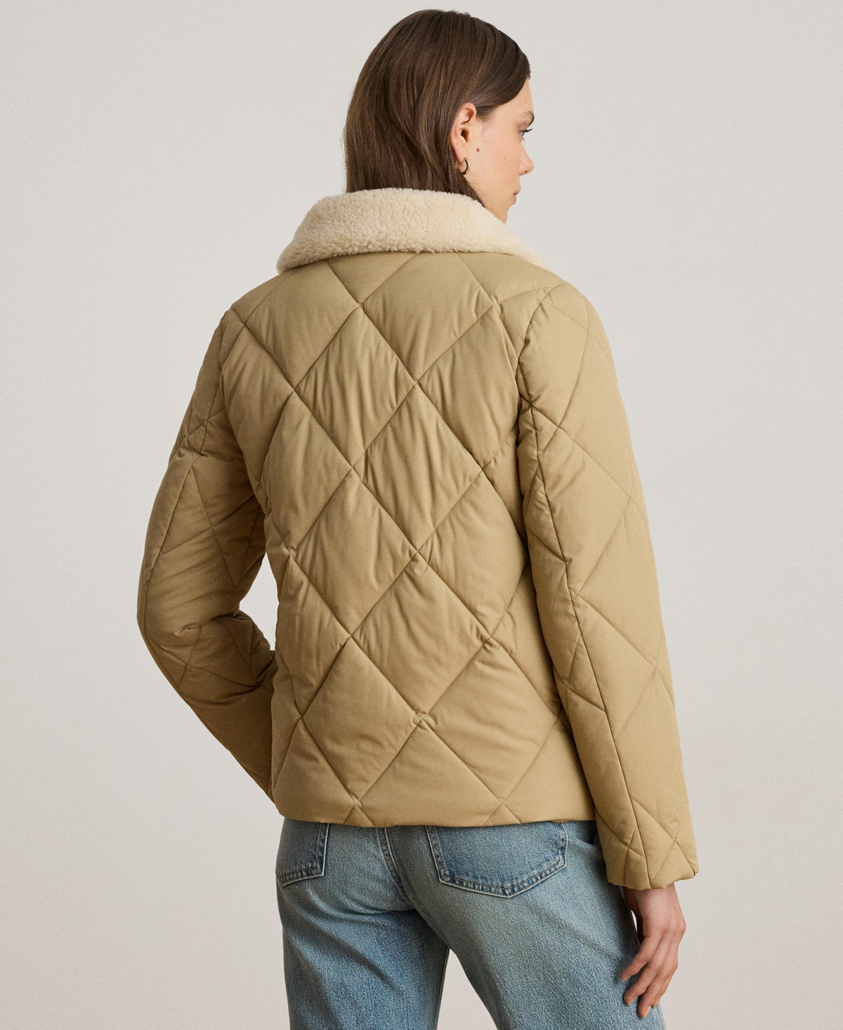 Ralph Lauren Women's Faux-fur-collar Diamond Quilted Jacket In Brown