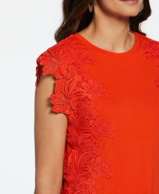 Petite Sleeveless Knit Top with Lace Detail