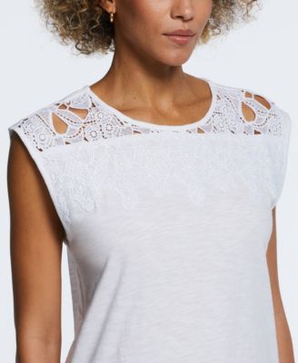 Petite Cotton Lace Yoke Top