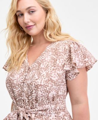 Plus Size Printed Belted Midi Dress