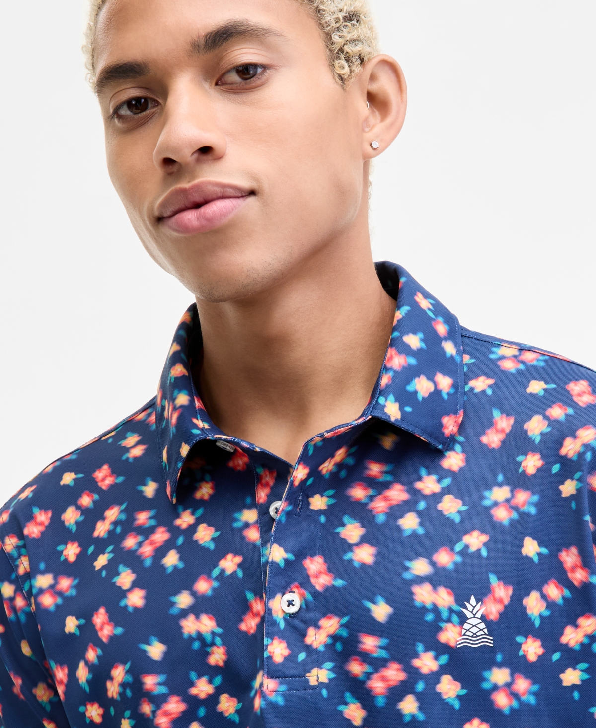 Chubbies Men's Range Flowers In Motion Tailored-fit Performance Golf Polo Shirt In Blue