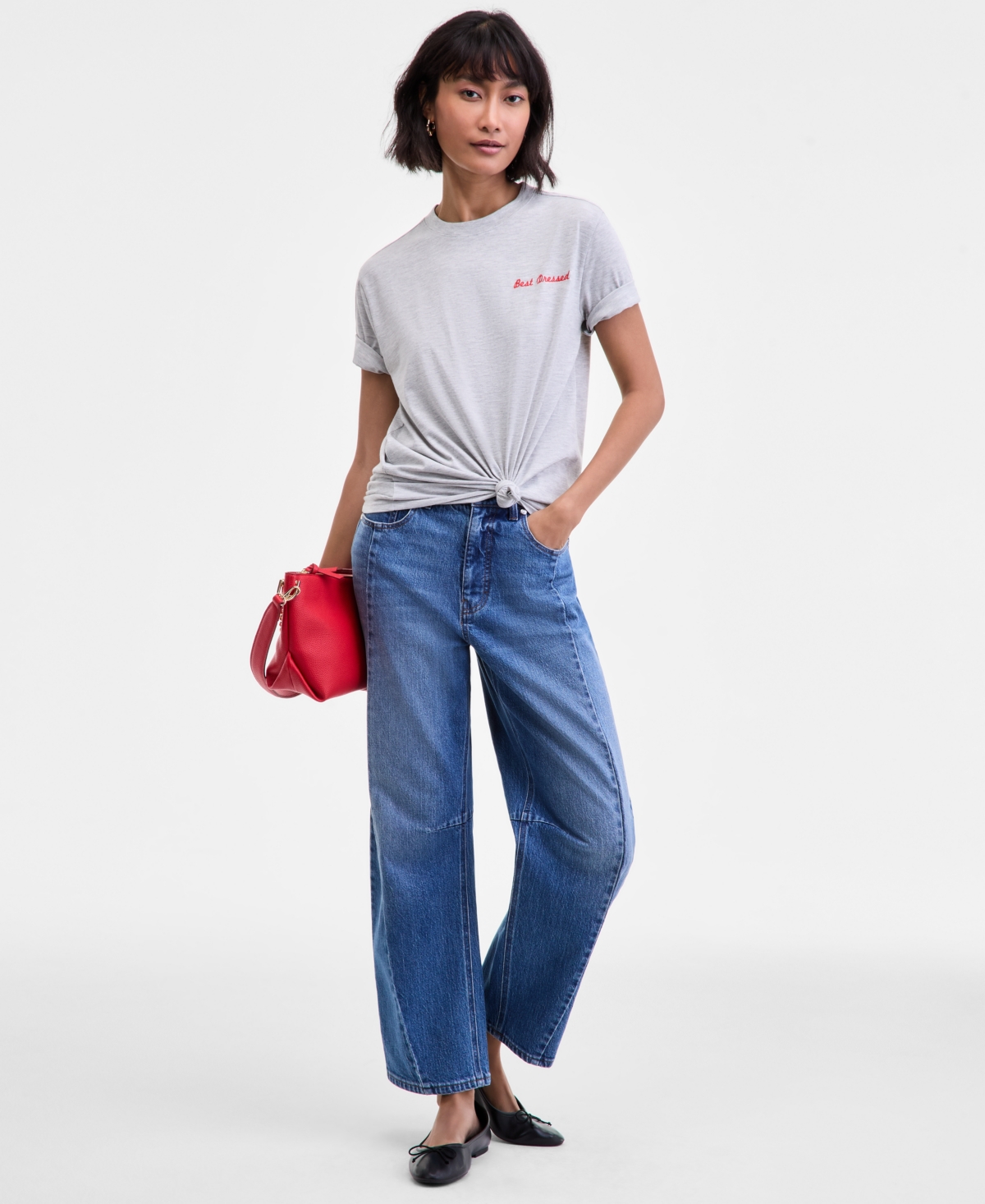 On 34th Womens Best Dressed Embroidered T Shirt Xxs 4x Macys Exclusive In Gray