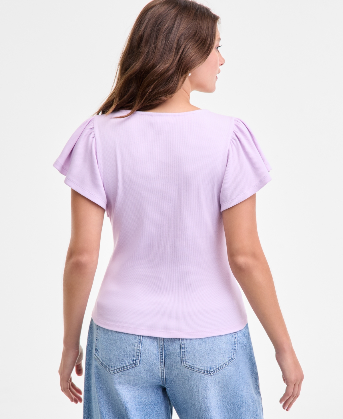 On 34th Women's Square-neck Flutter-sleeve Ribbed Top, Macy's Exclusive In Purple