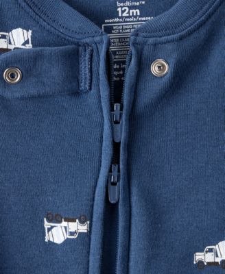 Baby Boys Construction-Print Cotton Long-Sleeve 2-Way-Zip 1-Piece Footed Pajamas